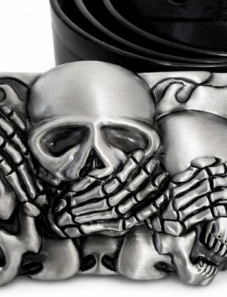 Latex Gürtel mit 3 Totenkopf-Schnalle – 4 cm breit